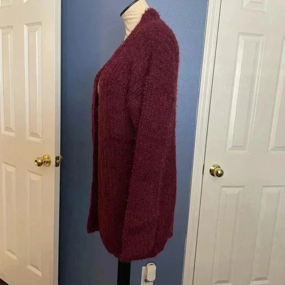 JustFab Fuzzy Wine Open Cardigan NWT - Picture 7 of 10